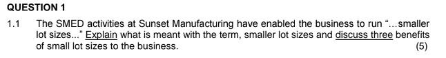 QUESTION 1 1.1 The SMED activities at Sunset