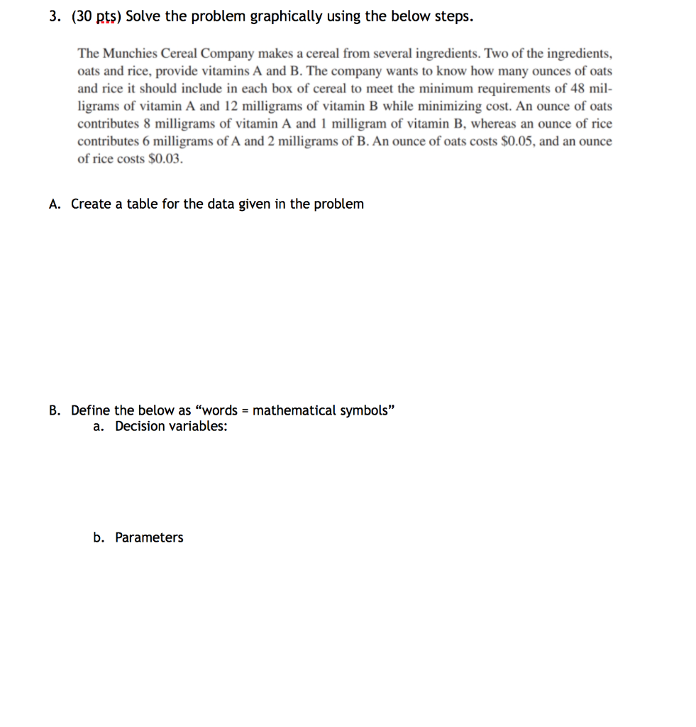 3. (30 pts) Solve the problem graphically using
