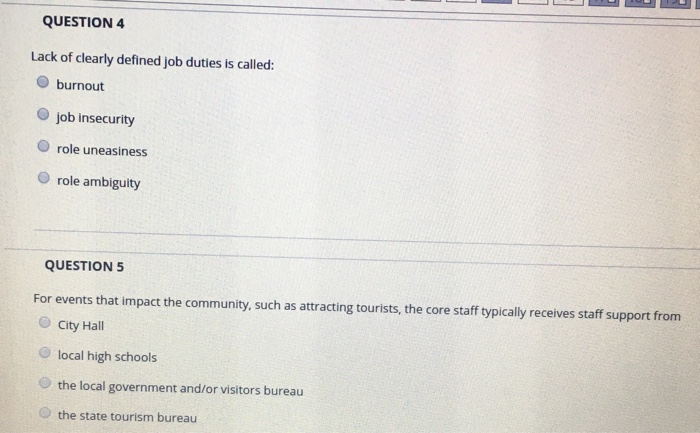 QUESTION 4 Lack of clearly defined job duties is