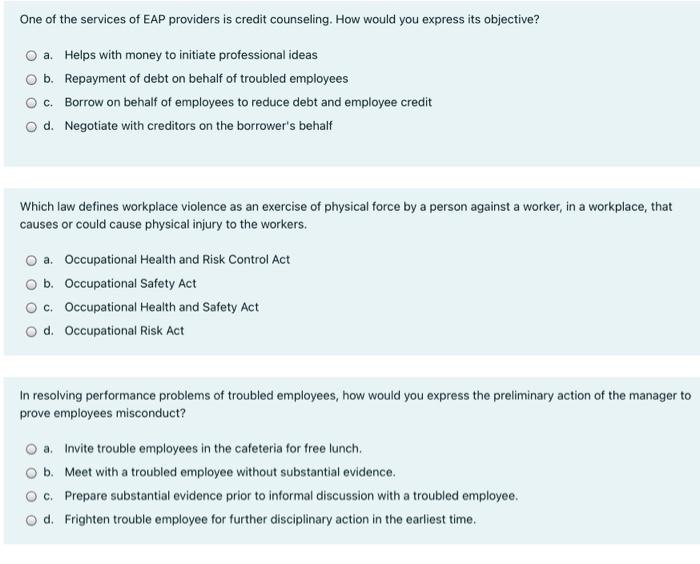 One of the services of EAP providers is credit