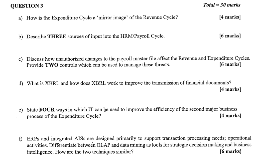 QUESTION 3 Total =30marks a) How is the