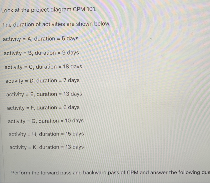 using critical path method Look at the project