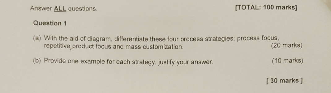 Answer ALL questions. [TOTAL: 100 marks] Question