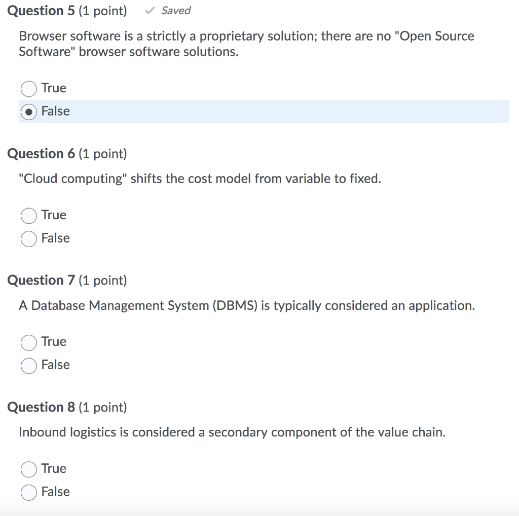 Question 5 (1 point) Saved Browser software is a