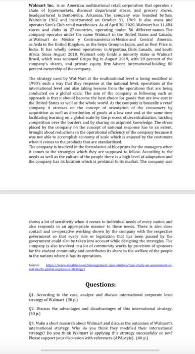 Walmart Inc. is an American multinational retail