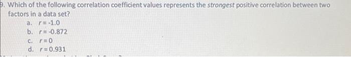 5. Which of the following correlation coefficient