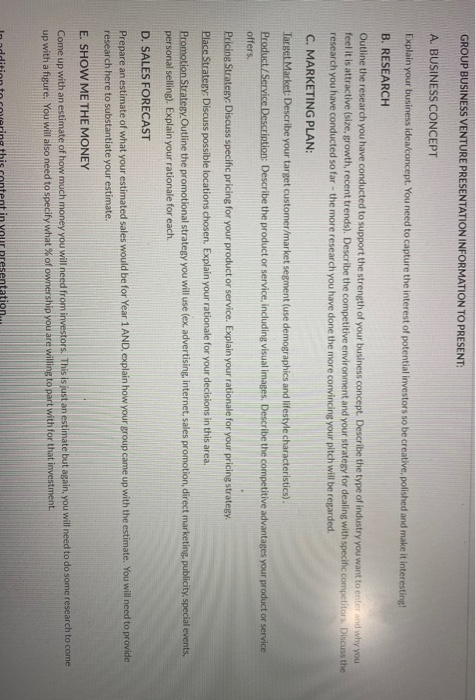 GROUP BUSINESS VENTURE PRESENTATION INFORMATION