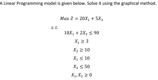 A Linear Programming model is given below. Solve