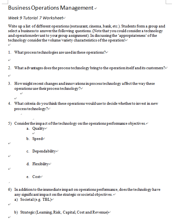 Only answer question 5 and 6 Business Operations