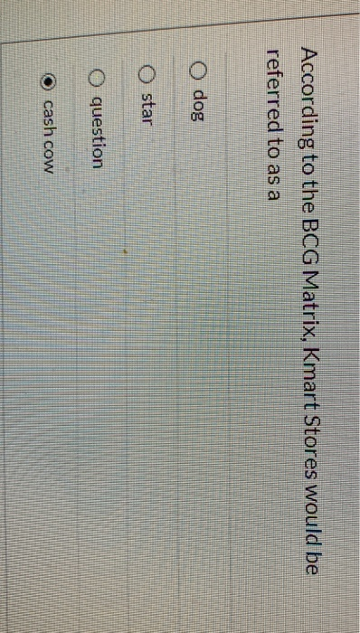 According to the BCG Matrix, Kmart Stores would