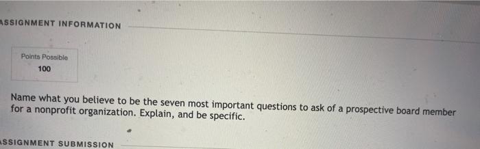 ASSIGNMENT INFORMATION Points Possible 100 Name