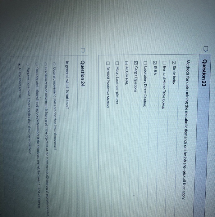 Question 23 Methods for determining the metabolic