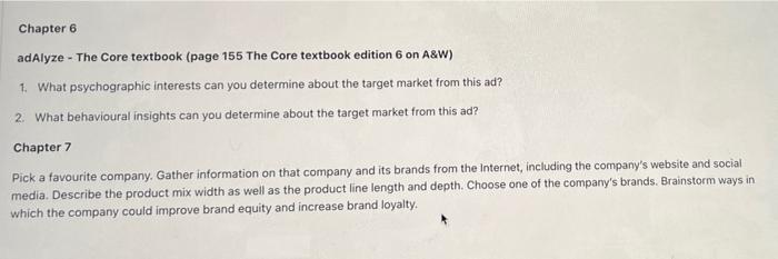 please answer Chapter 6 adAlyze - The Core