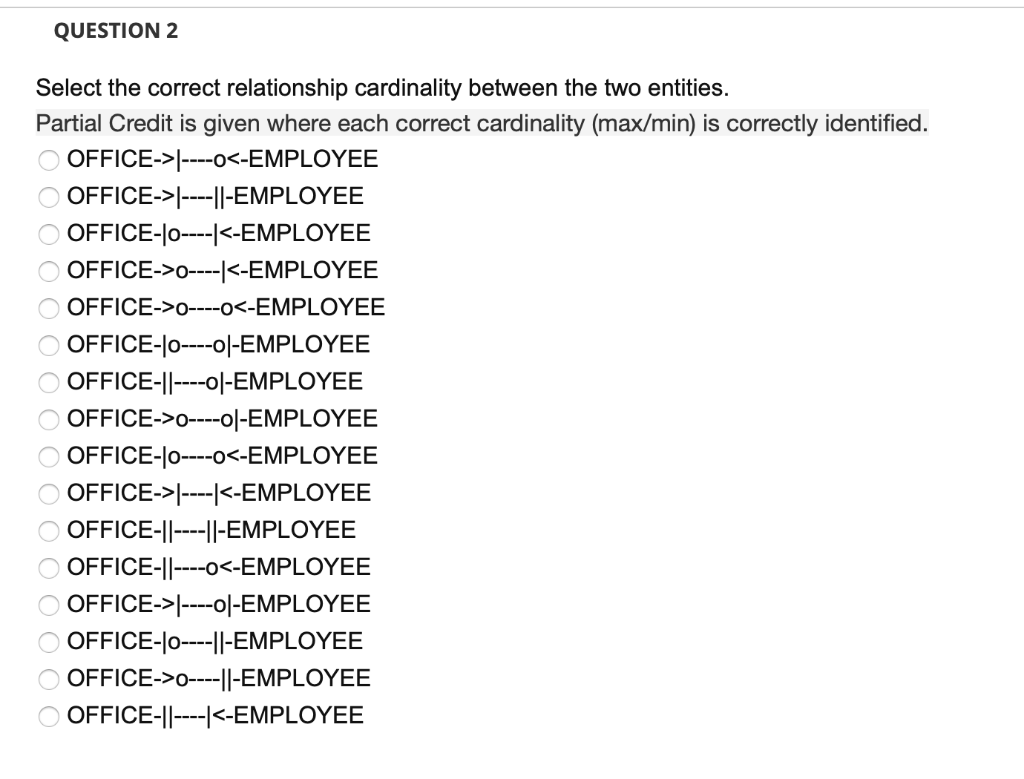 Select the correct relationship cardinality