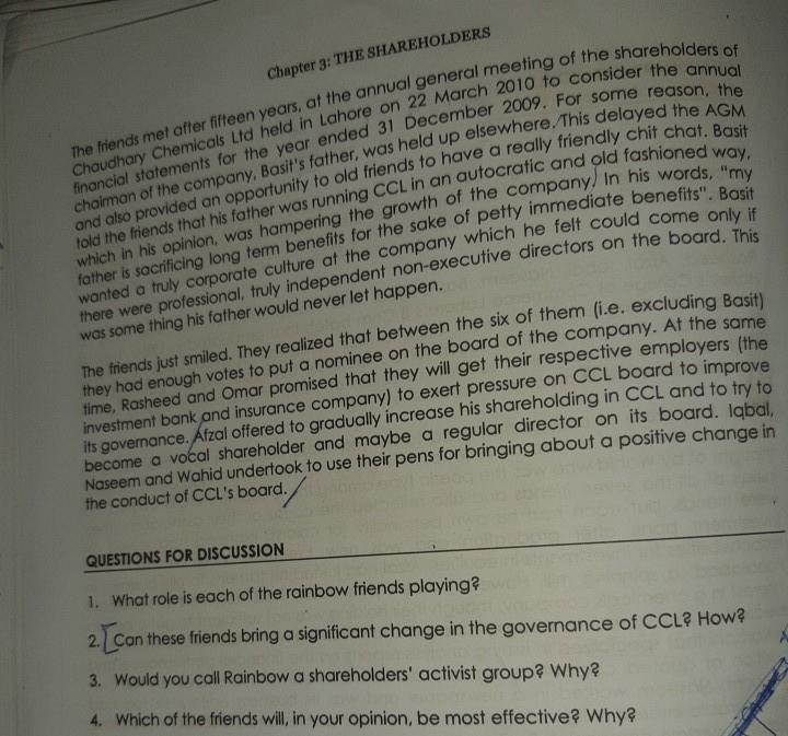 Chapter 3: THE SHAREHOLDERS MINI CASE STUDY