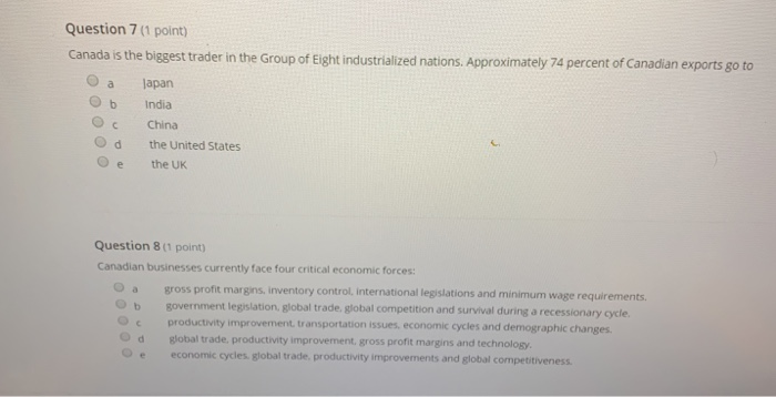 Question 1 (1 point) continues to be a