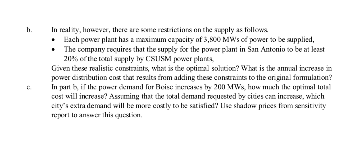 Linear Optimization Models CSUSM Power Generation