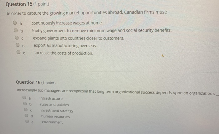 Question 1 (1 point) continues to be a