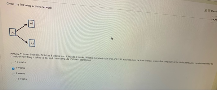 Given the following activity network Als must be