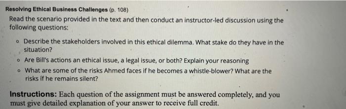 Resolving Ethical Business Challenges (p. 108)