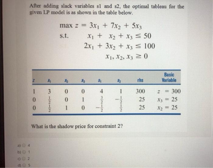 After adding slack variables sl and s2, the