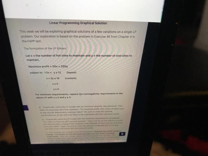 Linear Programming Graphical Solution This week
