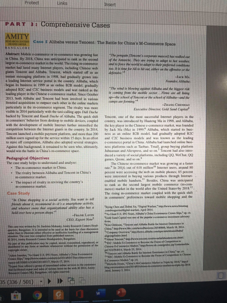 Please refer to Case Study 5 Alibaba versus