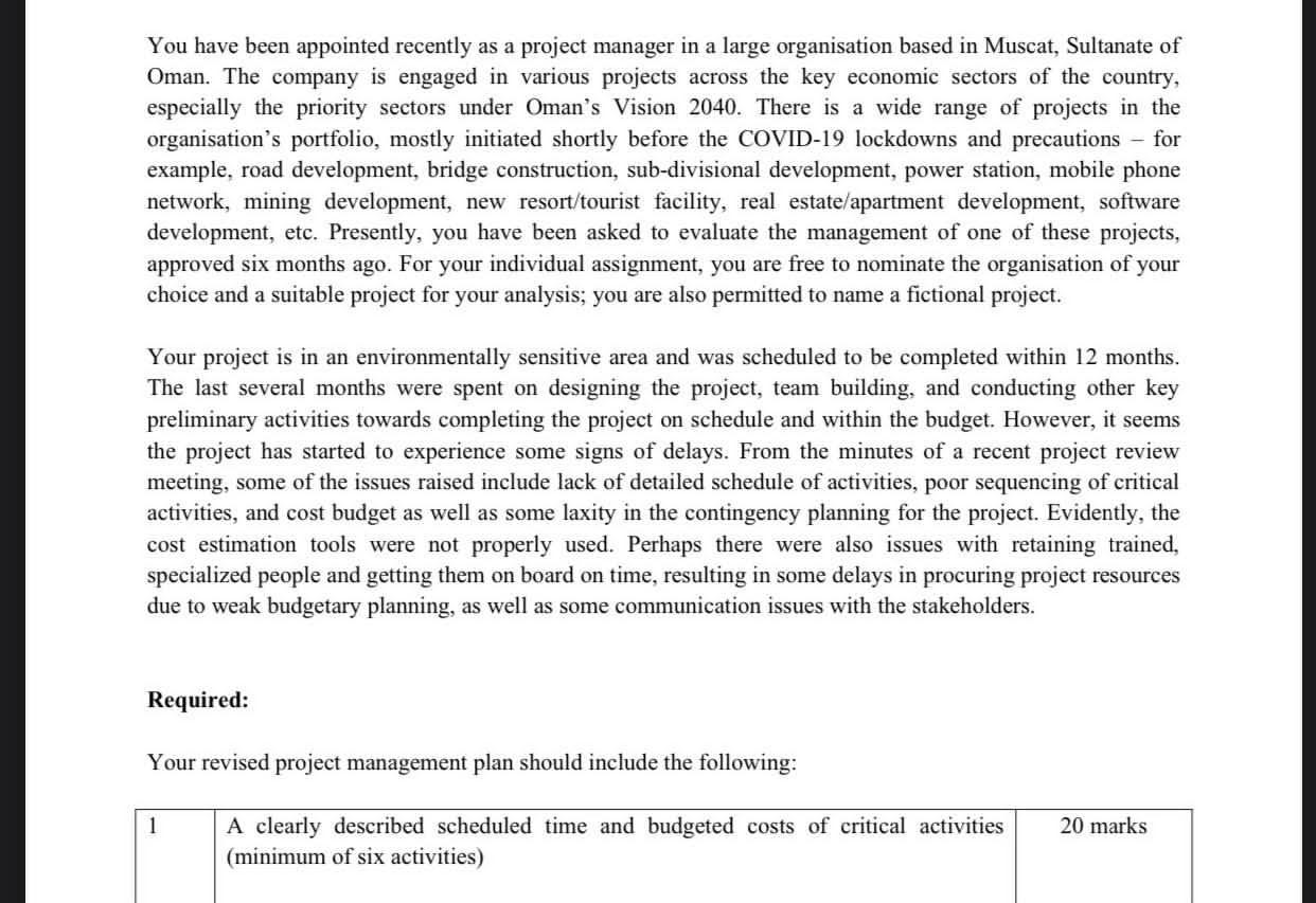 You have been appointed recently as a project