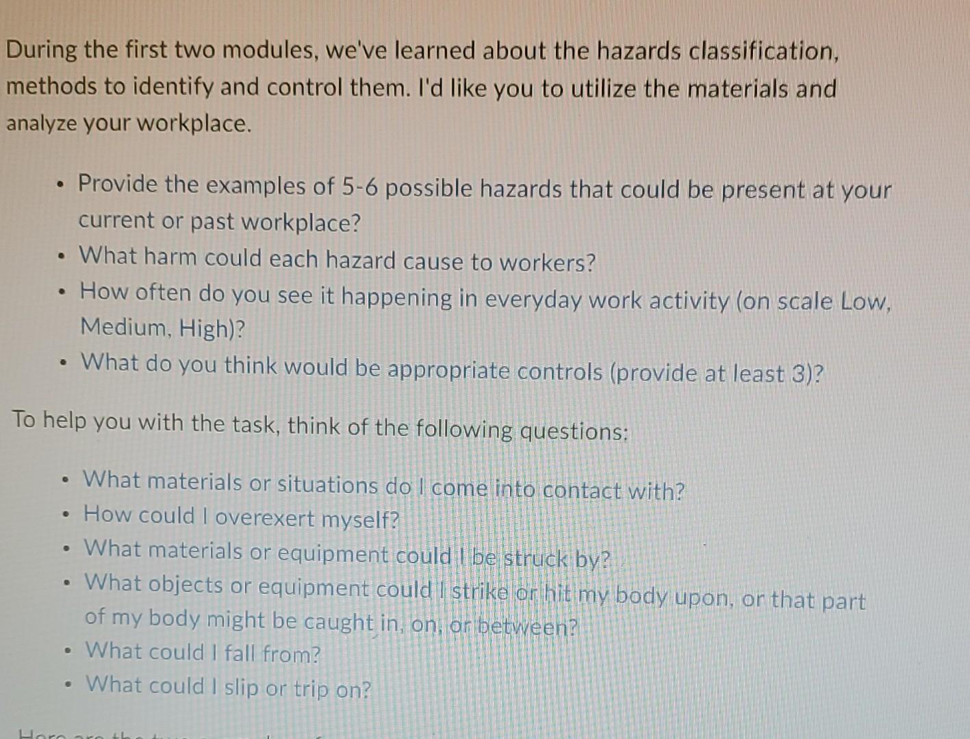 macdonald's job During the first two modules,