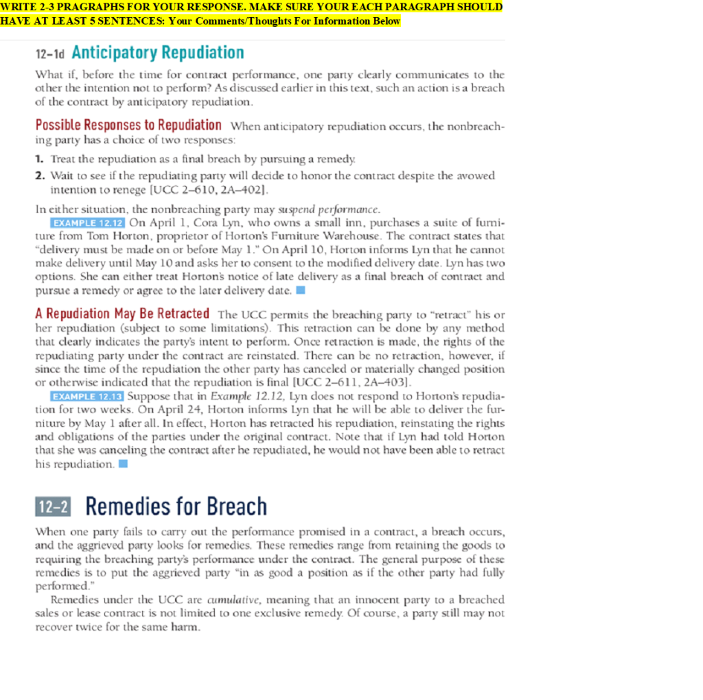 Read Highlight Section Please. Thanks WRITE 2-3