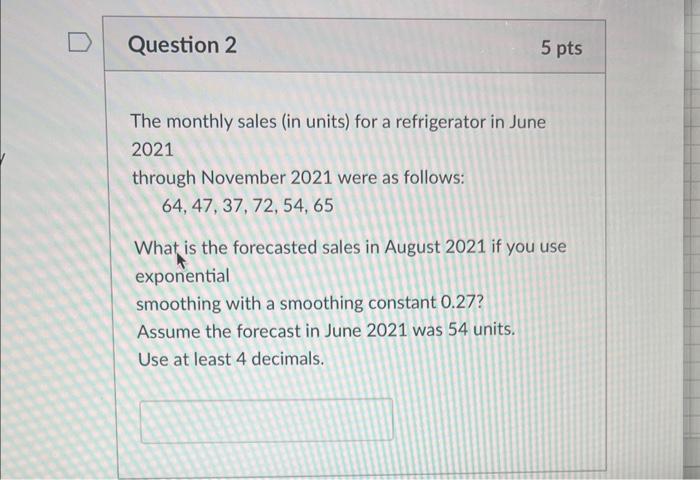 The monthly sales (in units) for a refrigerator
