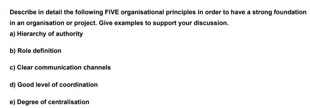 Describe in detail the following FIVE