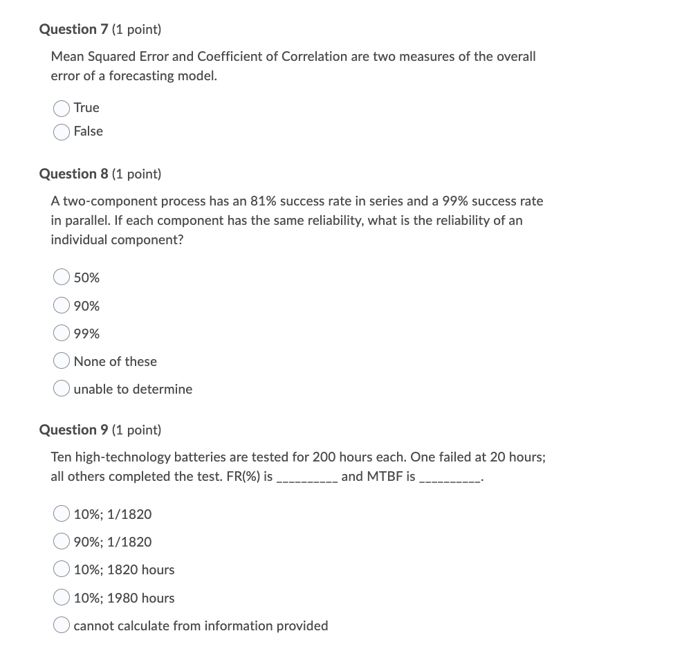 Question 7 (1 point) Mean Squared Error and