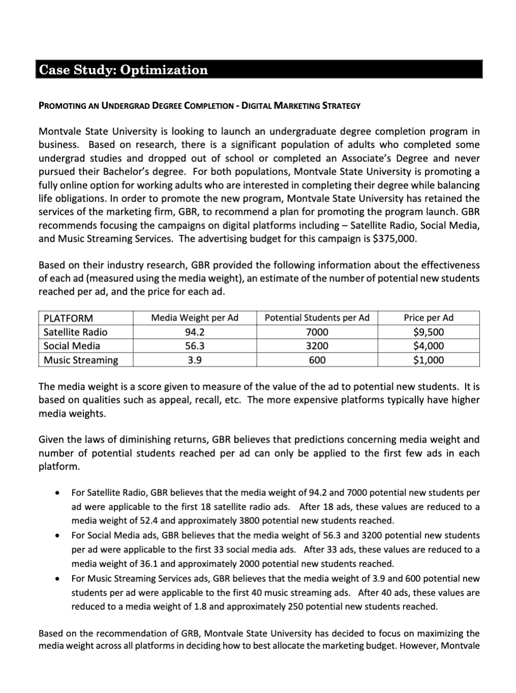 Case Study: Optimization PROMOTING AN UNDERGRAD