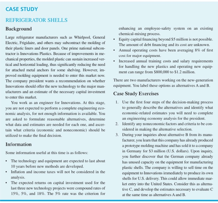 CASE STUDY REFRIGERATOR SHELLS Background