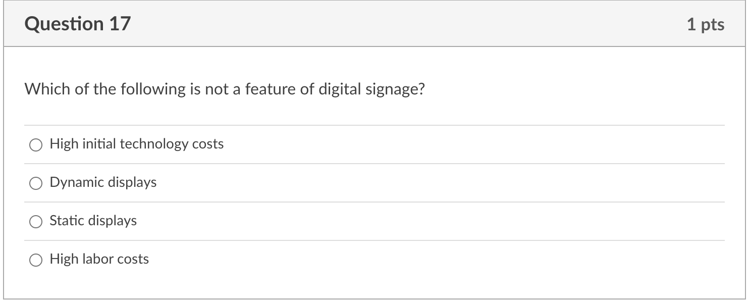Question 17 1 pts Which of the following is not a