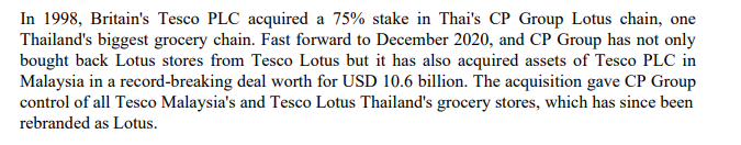 Explain what CP Group gained and what challenges