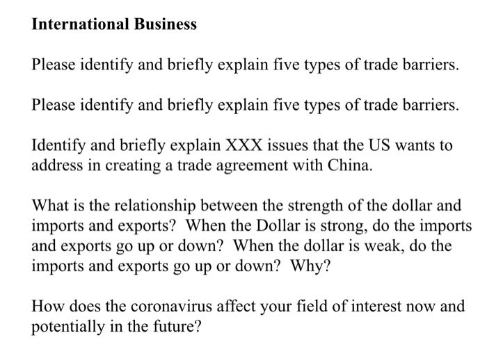 International Business Please identify and