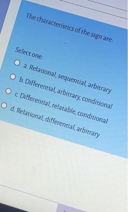 The characteristics of the sign are: Select one: