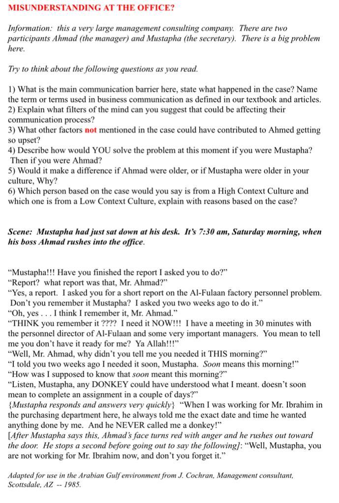 MISUNDERSTANDING AT THE OFFICE? Information: this