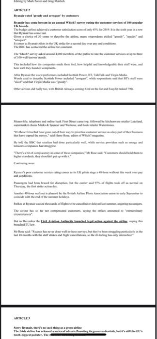 using the articles below, please answer the