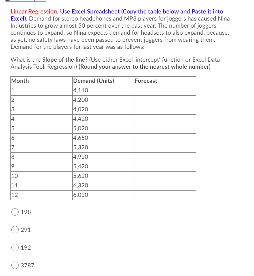 Linear Regression. Use Excel Spreadsheet (Copy