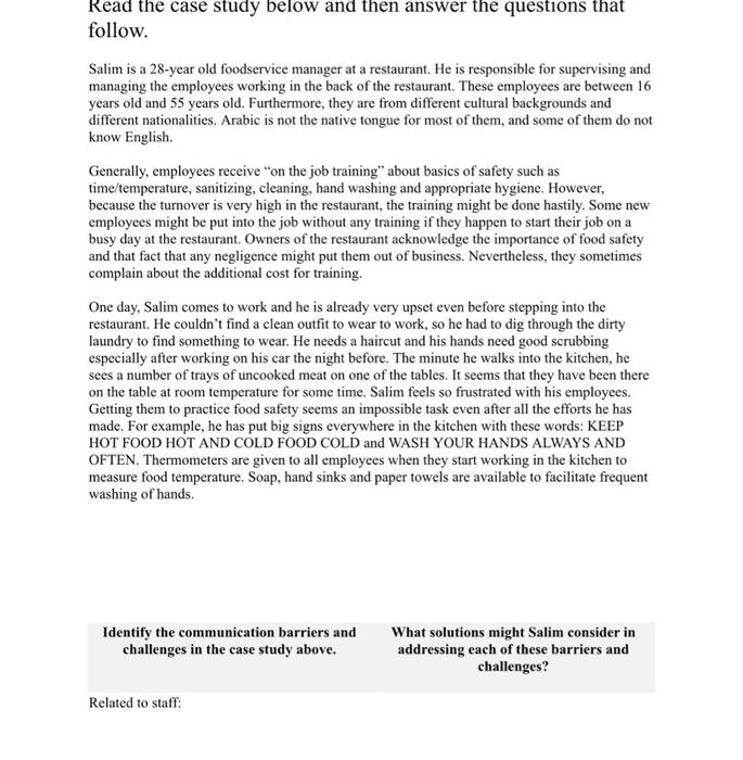 Read the case study below and then answer the