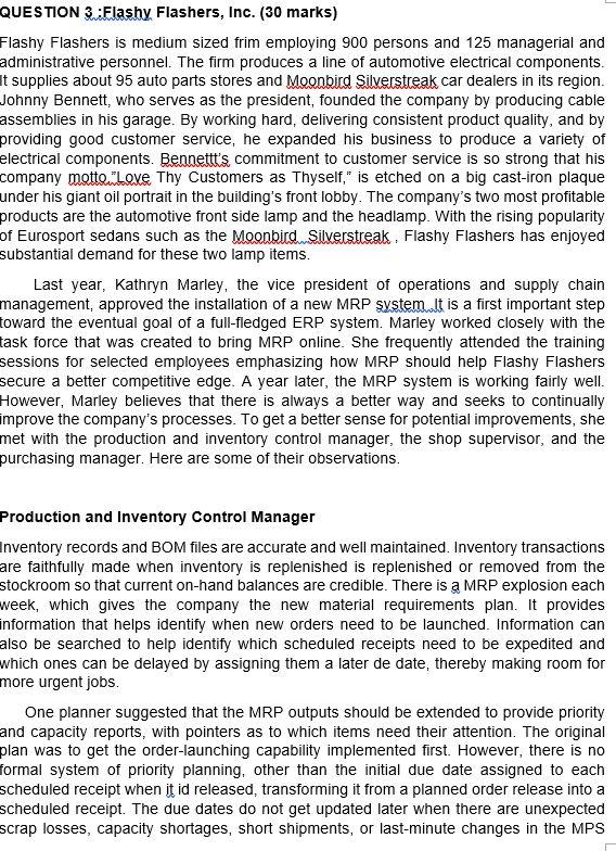 QUESTION 3.:Flashy, Flashers, Inc. (30 marks)