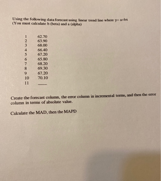 show all work please Using the following data