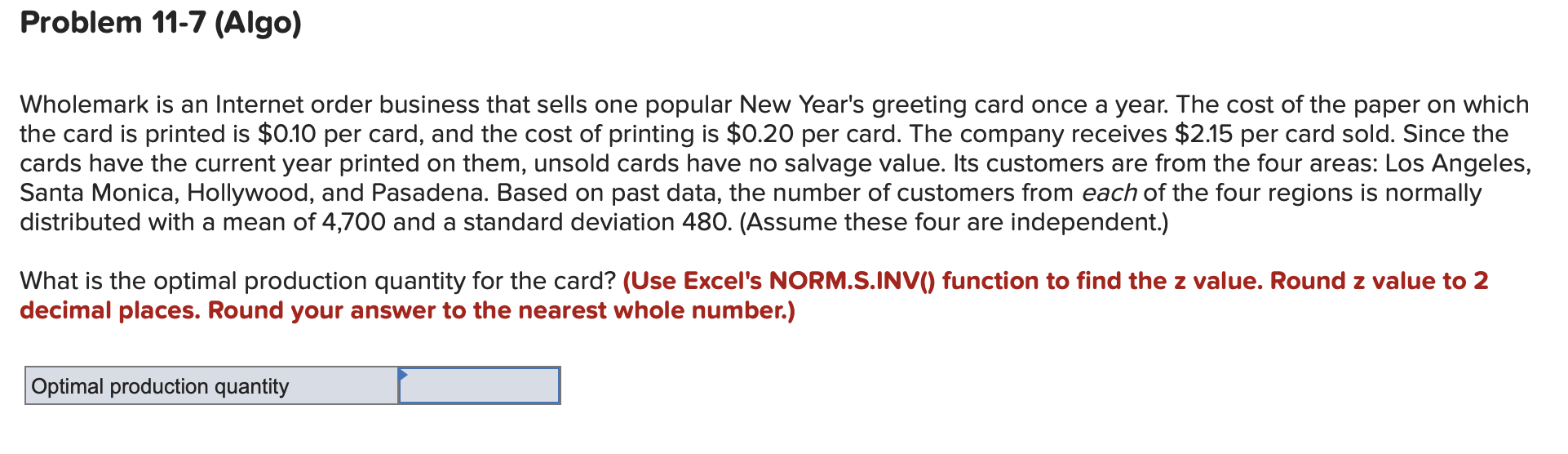 Problem 11-5 (Algo) Next week, Super Discount