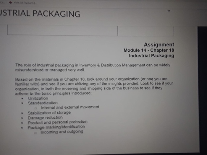 USTRIAL PACKAGING Assignment Module 14 - Chapter