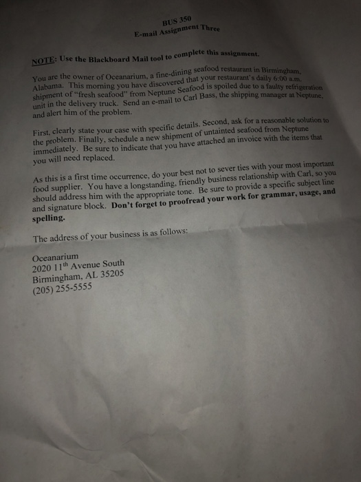 BUS 350 E-mail Assignment Three plete this