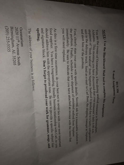 BUS 350 E-mail Assignment Three plete this