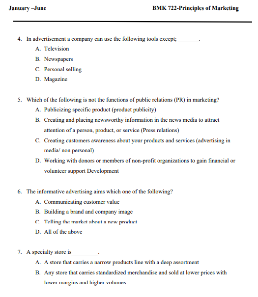 MARKETING QUESTIONS SECTION A MULTIPLE CHOICE